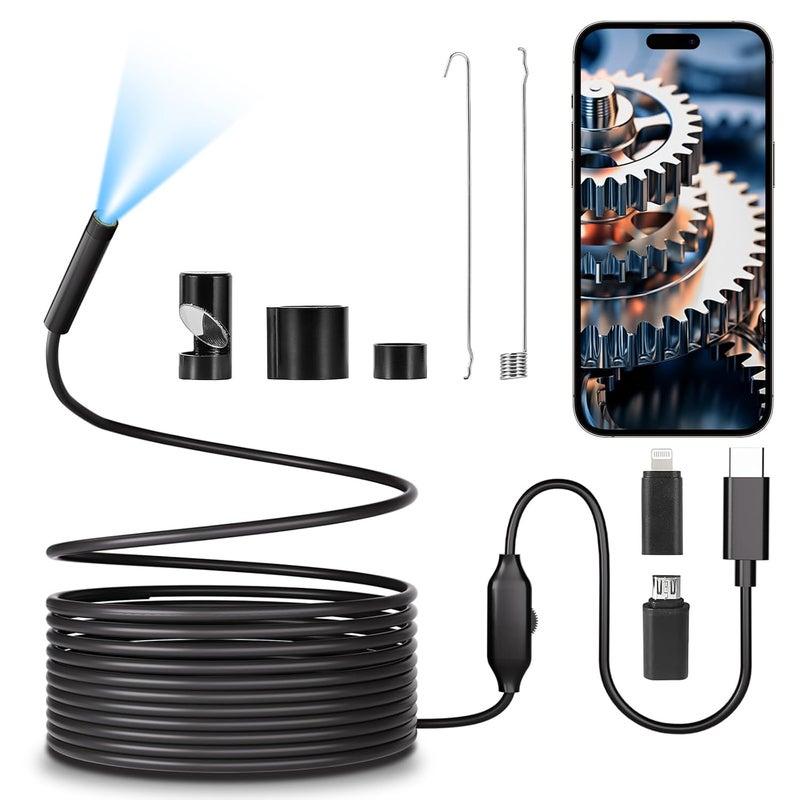 POLEDY Endoscope Camera with Light, 1920P HD Borescope, 8 Adjustable LED Light, IP67 Waterproof 16.4ft Snake Camera, Semi-Rigid Cable Inspection for Android, iOS - Image 1